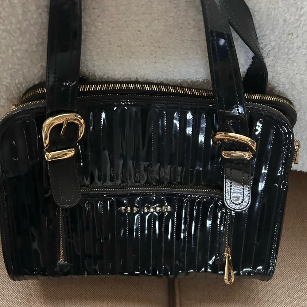 Ted Baker Glossy Black Satchel with Gold Accents - Picture 13 of 13
